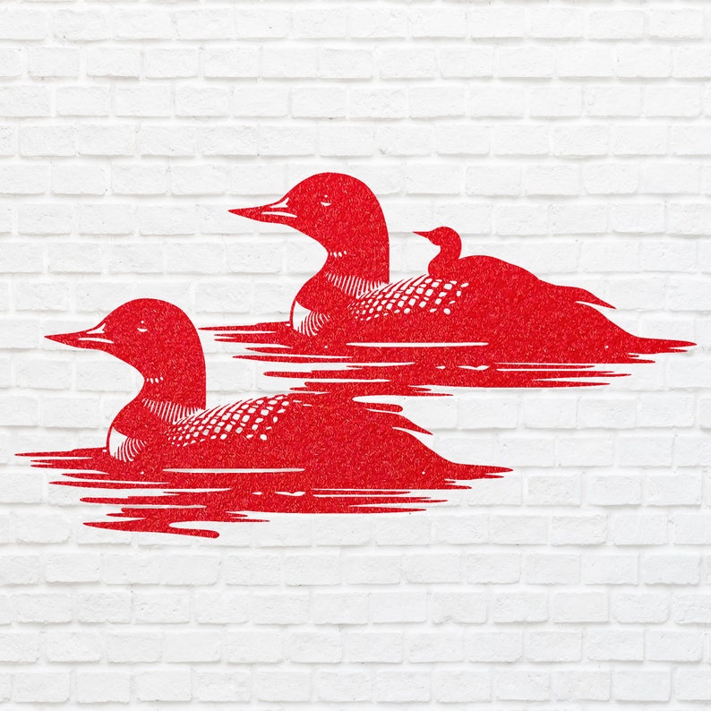 Loon Wall Art Metal Sign, Loon Family With Baby Metal Artwork, Lake