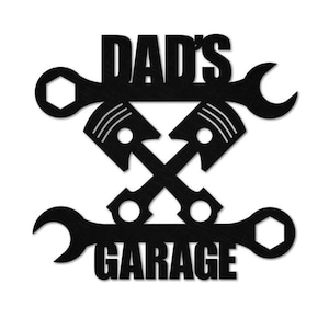 Personalized Dad&#39;s Garage Sign, Housewarming Plaque Decor, Custom Name Garage Location Metal Wall Art, Man Cave Sign, Black Metal wall Art