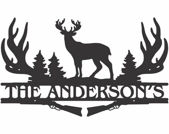 Deer with Antlers Metal Sign, Custom Name Sign Deer Wall Art, Animal Metal Sign Deer Antlers Decor, Farmhouse Wall Art Housewarming Gift