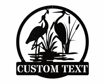 Personalized Herons Metal Wall Art, Custom Metal Name Sign, Wildlife Bird Wall Decor, Outdoor Metal Wall Art, Bird Lover Gift
