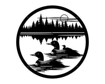 Loon Family with Baby Reflection, Metal Loon Sign, Metal Loon Lake House Decor, Laser Cut Metal Bird Wall Art, Bird Lover Gift