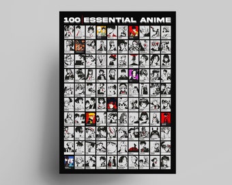 100 affiches essentielles à gratter d'anime (édition NOIRE) | Top 100 des affiches à gratter de la liste des animes | Cadeau de fan d’anime | Liste de surveillance