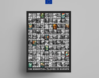 Carte à gratter des 100 lieux essentiels d'Europe | Carte à gratter | Liste de seau de voyage | Carte à gratter de l'Europe | Carte de l'Europe | Esprit d'aventure