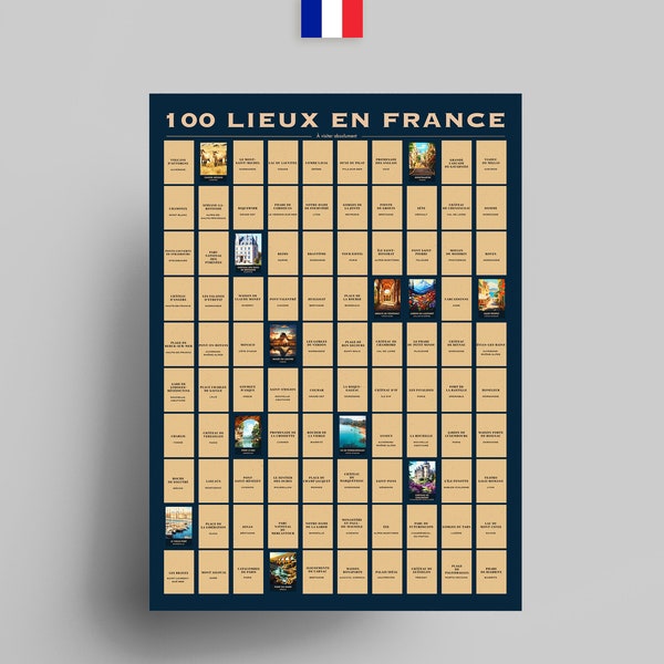 100 Affiches Lieux en France à Gratter | Cadeau de la France | Journal de voyage | Liste de seaux de la France | Carte de France | Paris