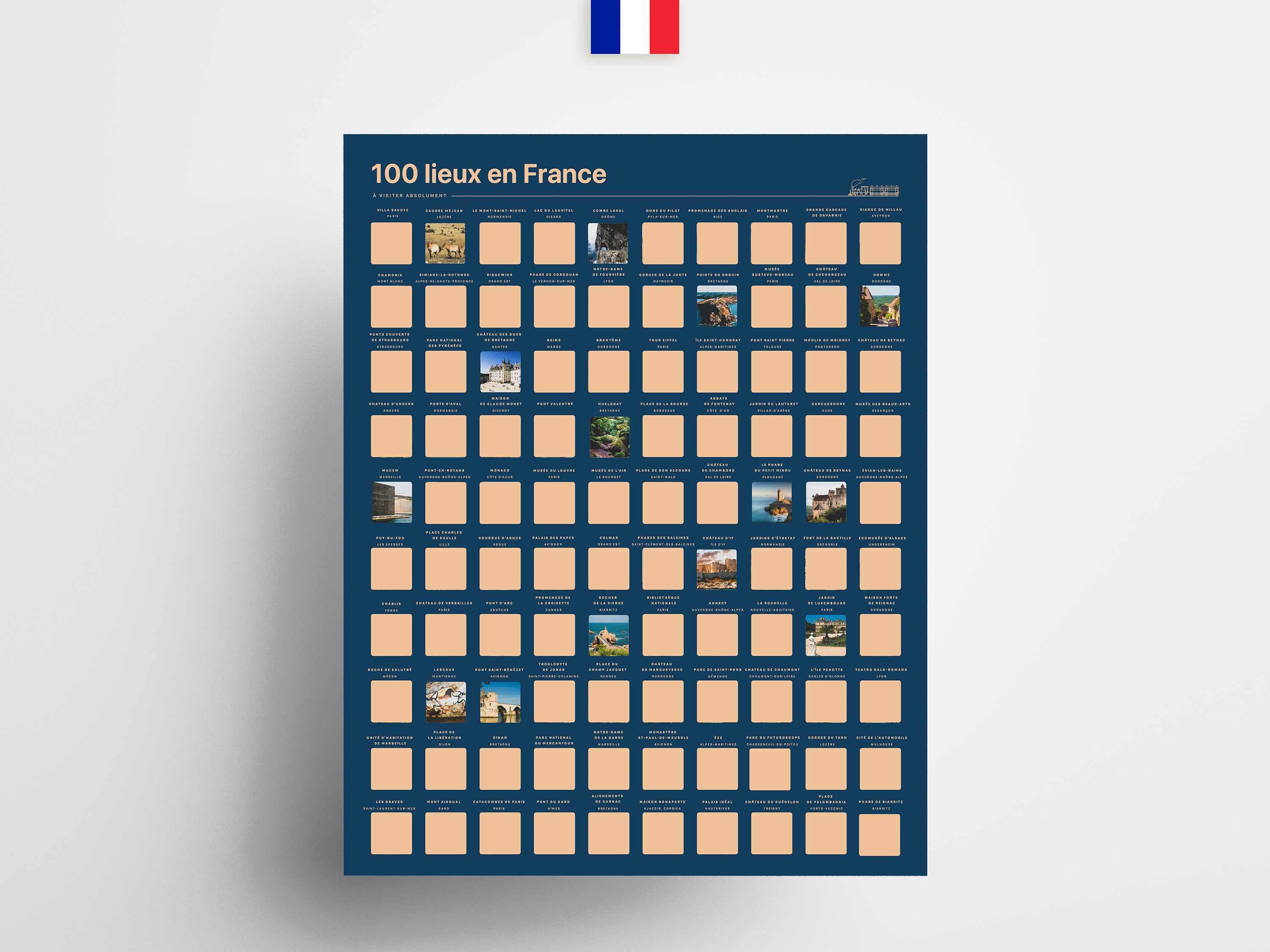 Bonanzana - Carte de France à Gratter - 70x42 cm - Poster à Gratter les  Régions & Départements Français Visités avec Plats & Lieux - Carte Cadeau  Murale voyages - Scratch Off