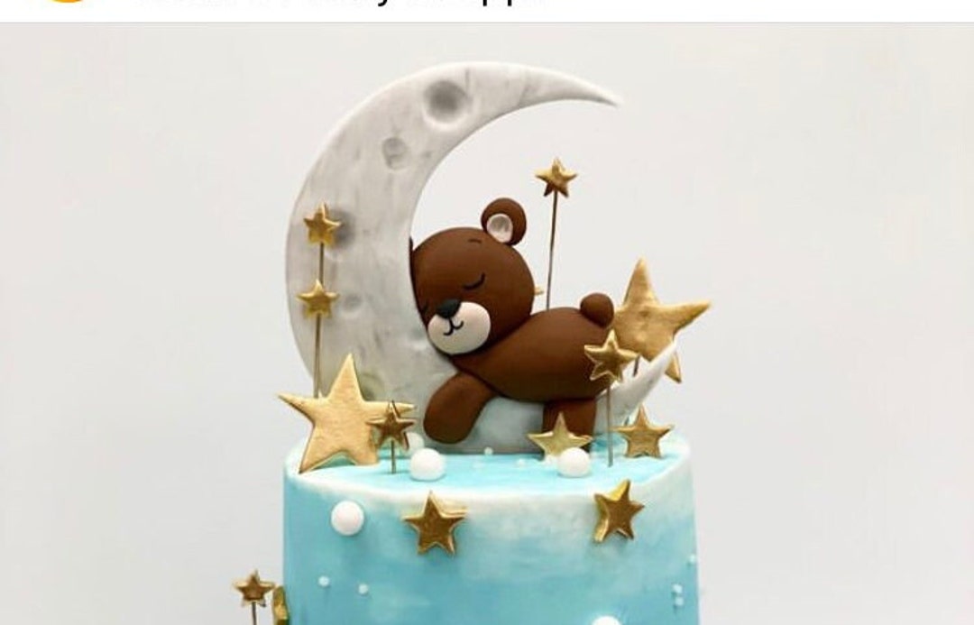 Fondant Sleeping Bear on Moon Cake Topperbaby Shower Cake Etsy
