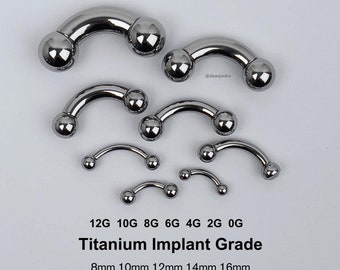 12G 10G 8G 6G 4G 2G 0G Titanium Curved Barbell | Internally Threaded with Ball Ends | Implant Grade ASTM F136 | Hand-Polished