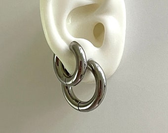 Chunky Large 316L Surgical Steel 5mm Men's Hoop Earrings - Two Sizes - Hypoallergenic - Waterproof - Sold as a Pair