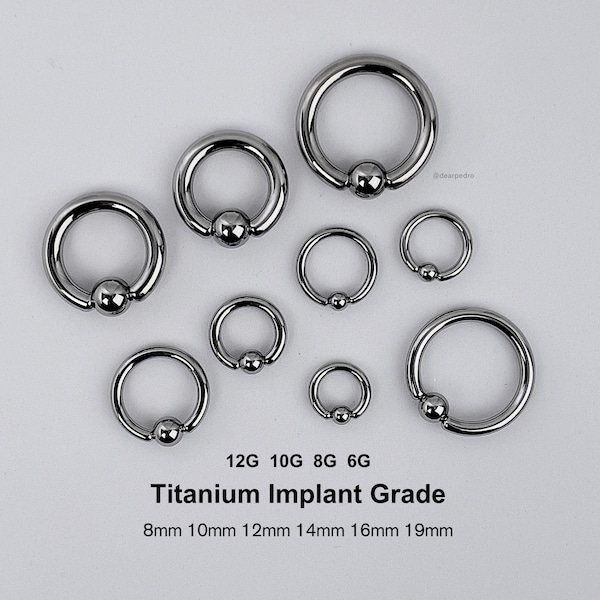 12G 10G 8G 6G Titanium Captive Bead Ring | ASTM F136 Implant Grade | Hypoallergenic Lightweight CBR Ball Hoop | Hand-Polished Mirror Finish