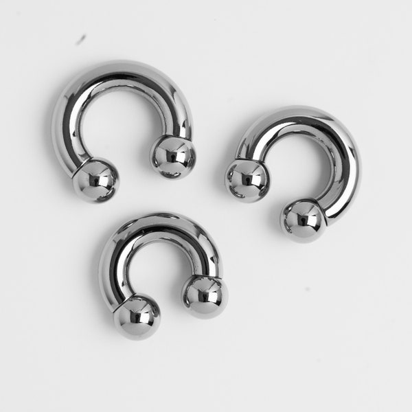 0G High Polish Titanium Circular Barbell Internally Threaded Heavy Gauge Implant Grade Horseshoe 12mm Ball Ends 15mm 16mm 19mm