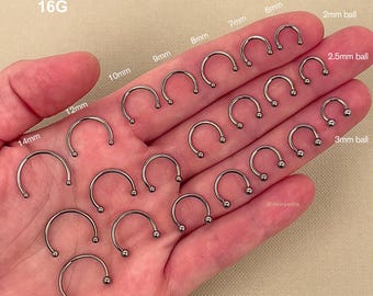 Anello per naso a segmento circolare a ferro di cavallo in titanio 16G 14G con filettatura interna / Grado implantare ASTM F136 / Finitura a specchio lucidata a mano