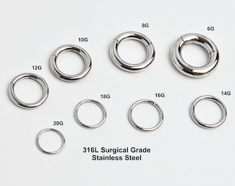 6G 8G 10G 12G 14G 16G 18G 20G Surgical Grade Stainless Steel 316L Seamless Hinged Segment Ring Nose Septum Helix Clicker Hoop Large Gauge