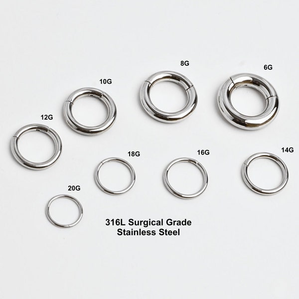 6G 8G 10G 12G 14G 16G 18G 20G Surgical Grade Stainless Steel 316L Seamless Hinged Segment Ring Nose Septum Helix Clicker Hoop Large Gauge