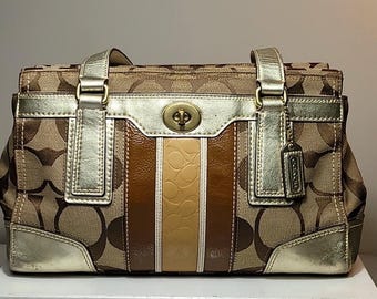 Vintage COACH Mini Bag, Logo Canvas, Suede, Snakeskin, Beige Vintage COACH Mini Bag, Logo Canvas, Suede, Snakeskin, Beige