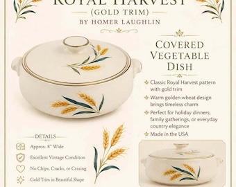 Bol para verduras tapado estilo vintage MCM Homer Laughlin Royal Harvest