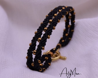 Black micro macramé bracelet and rock beads