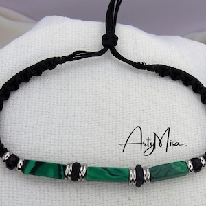 Malachite and micro macrame men&#39;s bracelet