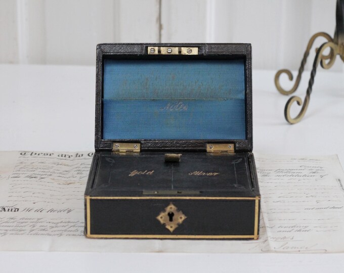 Antique Italian Victorian Money Box, Black and Gold Leather Safe ...