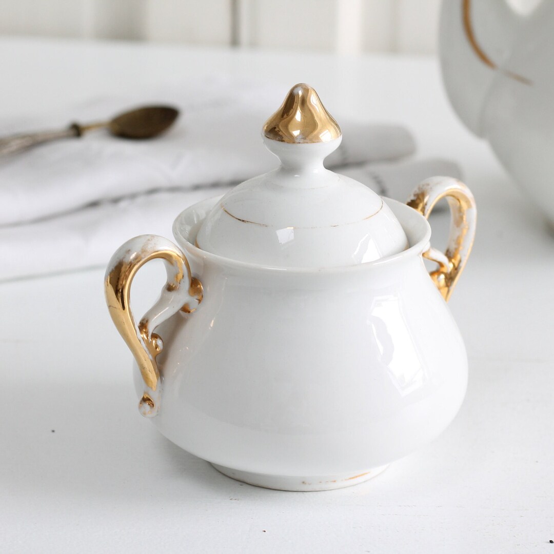 Antique German White and Gold Porcelain Sugar Jar Classic Etsy