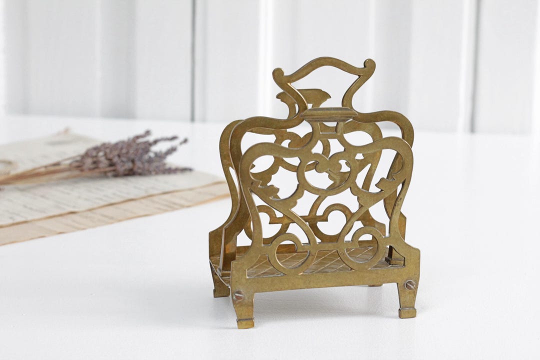 Letter Rack Gold Vintage Solid Brass Footed Letter Rack, Art Deco Gold Tone Desk ...