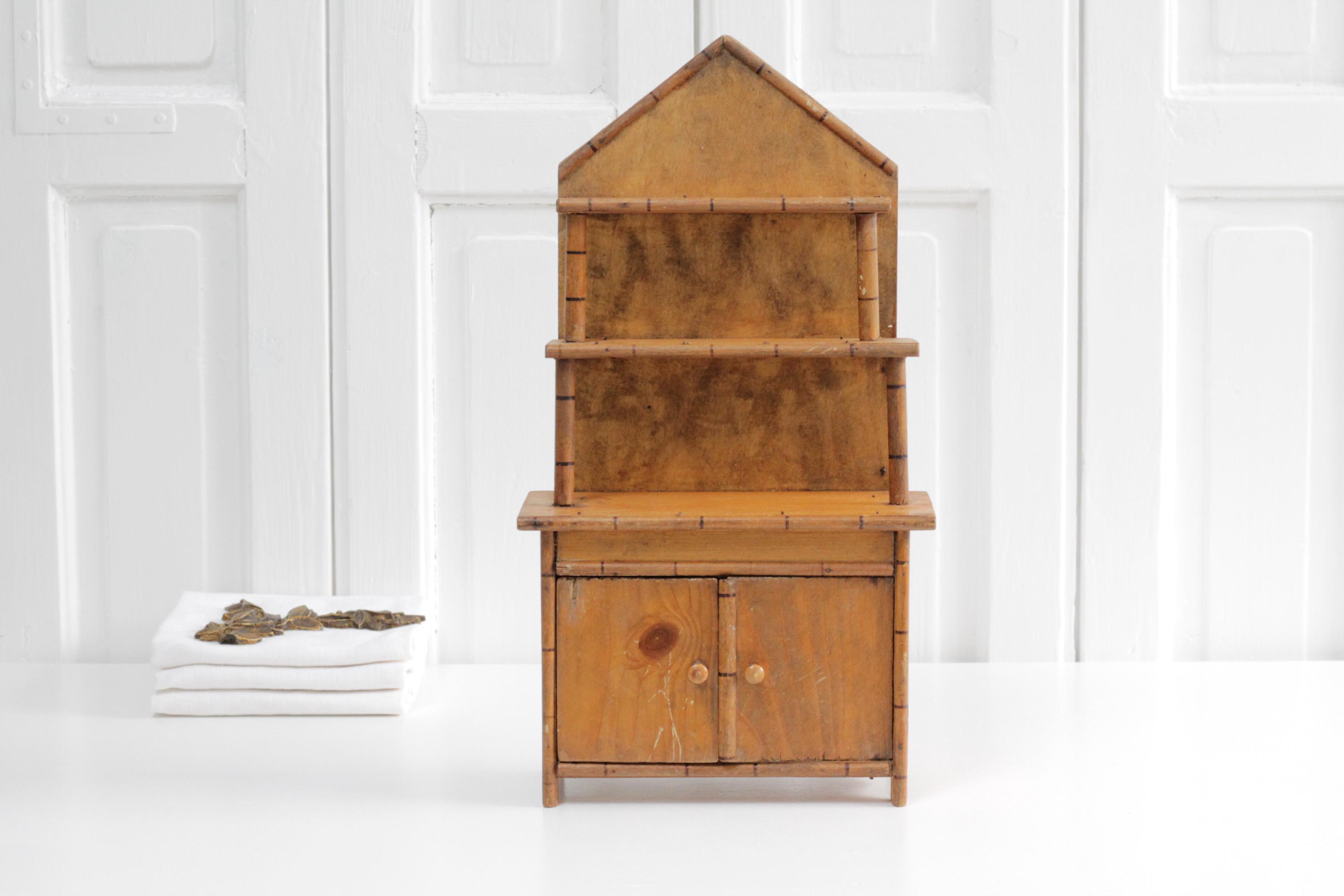 Armoire De Poupée Imitation Bambou - Jouet Ancien France Années 1900