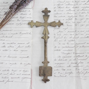 Antique ormolu metal Coptic cross, brass handheld crucifix, blessing cross, priest&#39;s cross. Religious collectable piece, Church relic