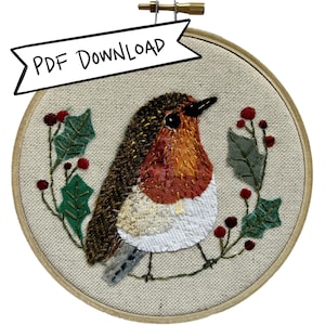 PDF Pattern Christmas Slow Stitch Hoop - Merry Robin - PDF Instructions and Pattern