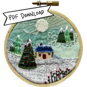 Modèle de mini-cercles de Noël au point lent : paysage hivernal au pays des merveilles (Modèle PDF)