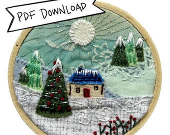 PDF Pattern Christmas Slow Stitch Mini Hoop - Winter Wonderland - PDF Instructions and Pattern
