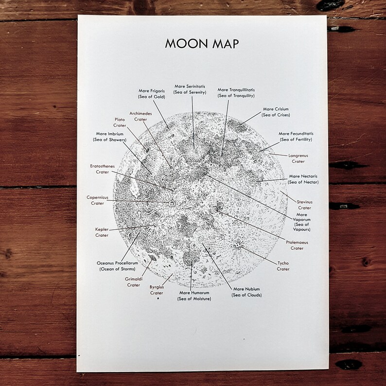 Moon Map Poster Printable Lunar Study Digital Download Etsy