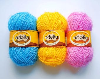 ADELIA BRILLIANT 50 gr. - 90 m. Fancy yarn Christmas yarn Polyester yarn Yarn for toys Shiny yarns Knitting Christmas toys knitting needle