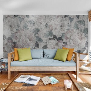 Peony wallpaper mural, self adhesive floral wall mural, large botanical wallpaper, abstract flowers mural, accent peel and stick wallpaper