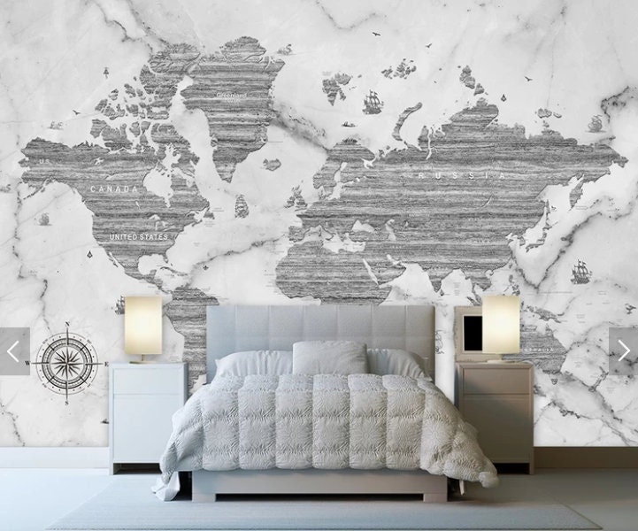 1wall Giant World Map Photo Wallpaper – 315x232cm Brown Political Map, Washable & Matt Finish