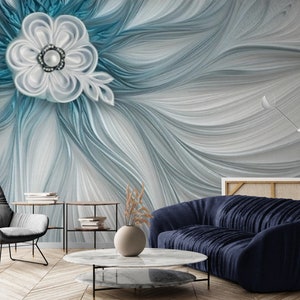 Abstract self adhesive photo mural, large blue peel and stick mural wallpaper, gentle removable wallpaper, temporary living room wall decal