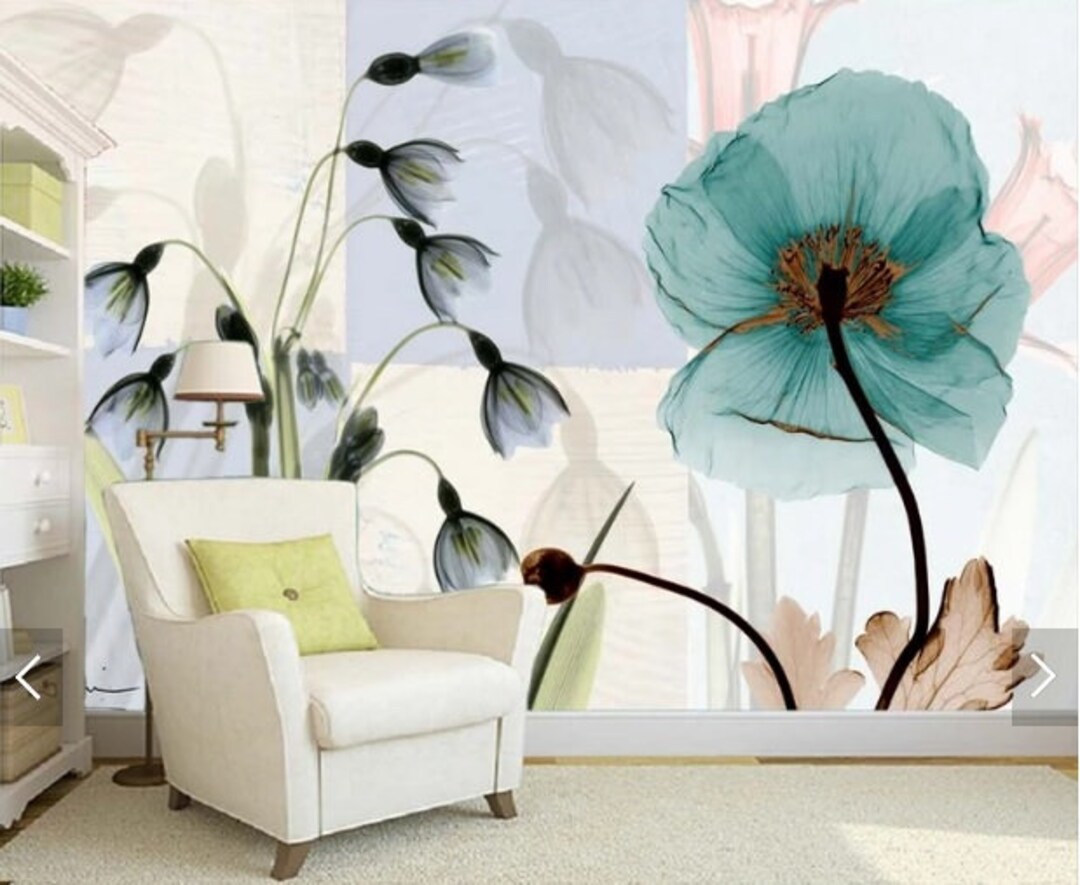 Giant Poppies Peel and Stick Wallpaper, Blue Flower Self Adhesive Wall