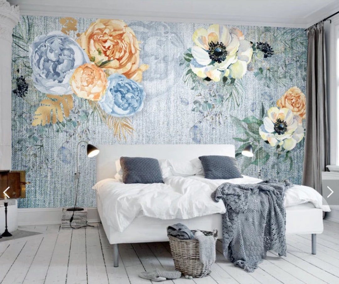 Large Wall Flower Mural, Boho Flowers Wallpaper Peel and Stick, Floral