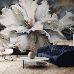 Dark wallpaper peel and stick, 3d effect flower wall mural, self adhesive floral wallpaper, extra large wall mural, removable bedroom mural