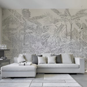 Palm tree wallpaper, exotic wallpaper peel and stick, tropical leaf wall mural, modern vinyl wallpaper, canvas wallpaper