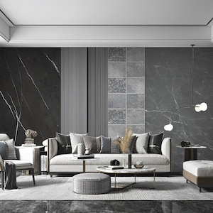 Modern abstract wallpaper peel and stick wall mural, gray marble wallpaper, contemporary mural interior