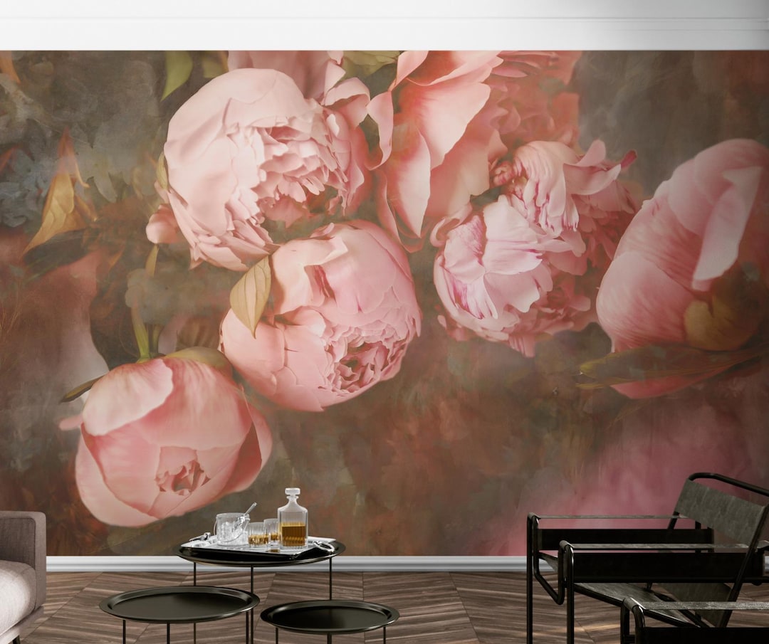 Pink Peony Wallpaper Mural: Peel and Stick Floral Wall Art - Etsy