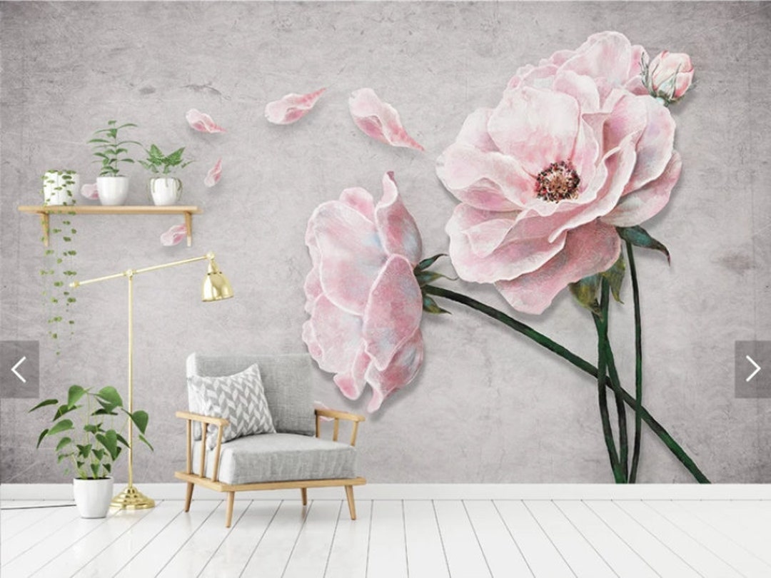 Large Wall Flower Mural, Boho Flowers Wallpaper Peel and Stick, Floral
