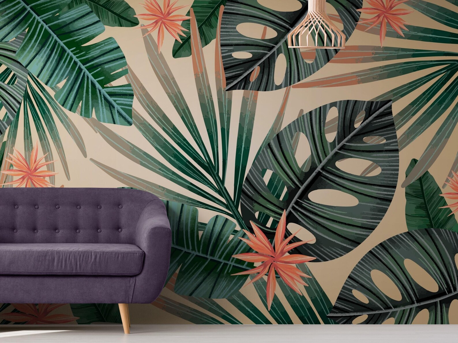 Tropical Leaves Wallpaper, Large Green Leaf Wallpaper, Peel and Stick ...