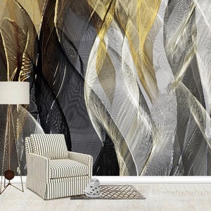 Luxury wallpaper black and gold, abstract wallpaper peel and stick wall mural, oversized wall mural, modern bedroom wallpaper