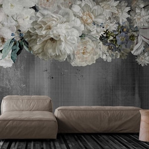 Peony wallpaper, blossom flowers wall mural self adhesive, extra large floral wallpaper, peel and stick mural, removable bedroom wallpaper