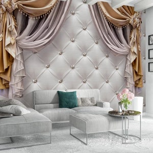 Victorian style peel and stick accentual wallpaper, silver and white vinyl large mural, large 3d self adhesive removable wall decoration