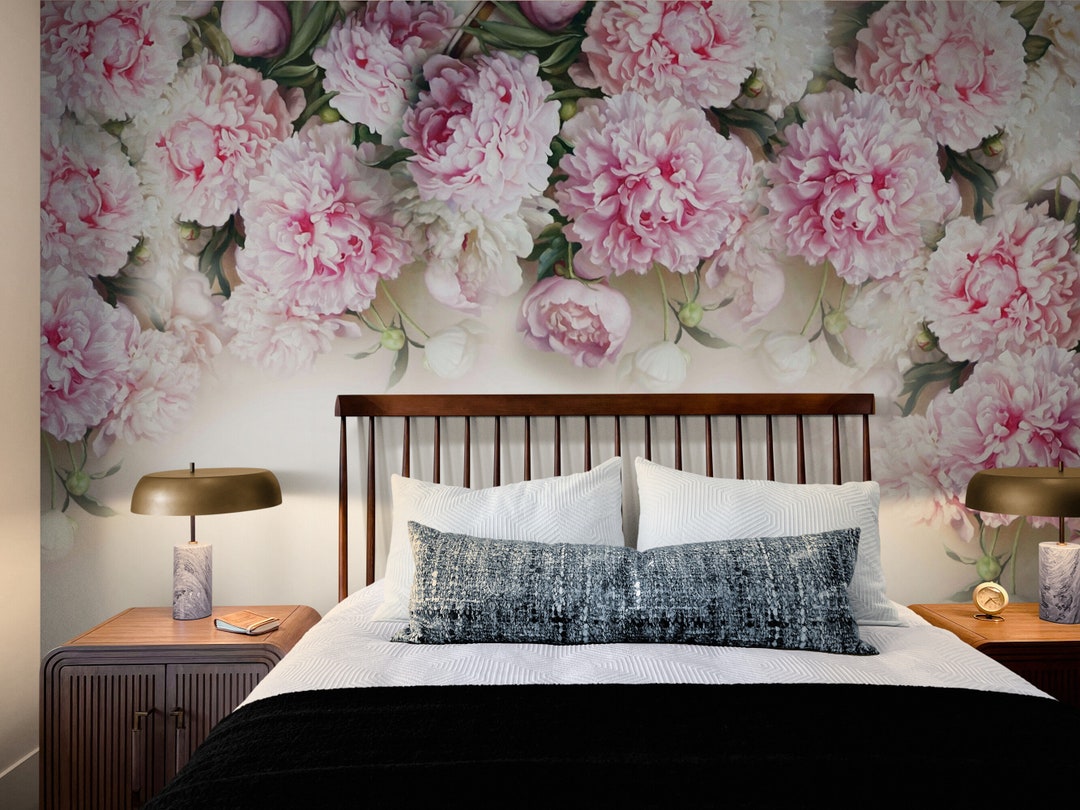 Large Peony Peel and Stick Wallpaper, Pink Peonies Self Adhesive Wall ...