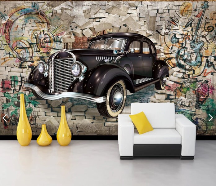 Car Wallpaper Peel and Stick Mural, Vintage Car Posters, Transport