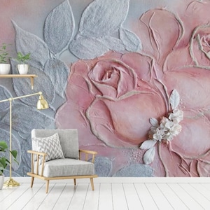 Rose wallpaper peel and stick 3d wall mural, large wall flower mural, flowers wallpaper, floral vinyl wallpaper, canvas wallpaper
