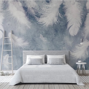 Feather wallpaper, abstract wallpaper peel and stick wall mural, oversized wall mural, modern bedroom wallpaper