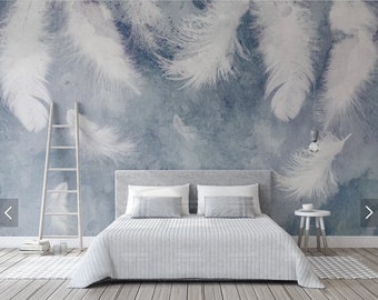 Feather wallpaper, abstract wallpaper peel and stick wall mural, oversized wall mural, modern bedroom wallpaper